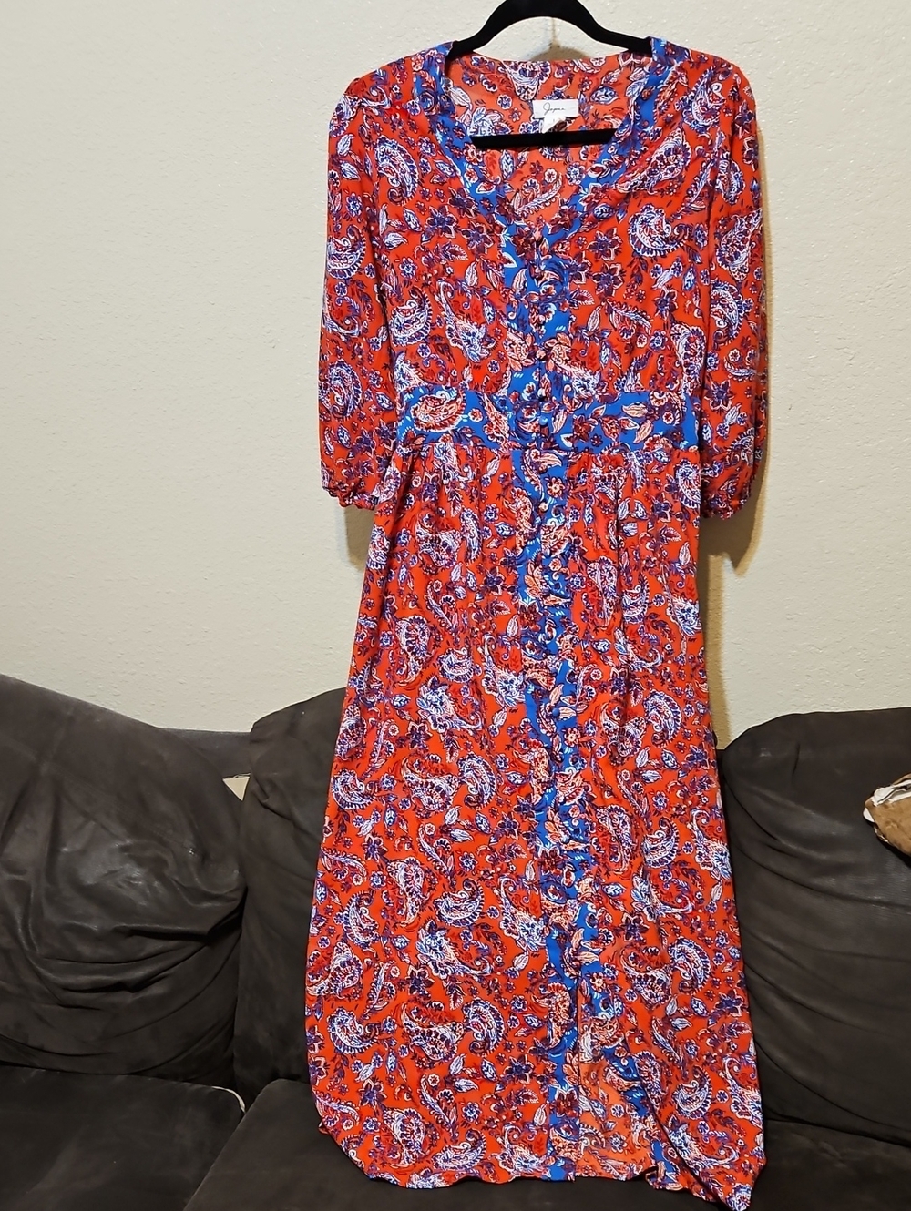 Japna Red Paisley Maxi Dress with Blue Accents